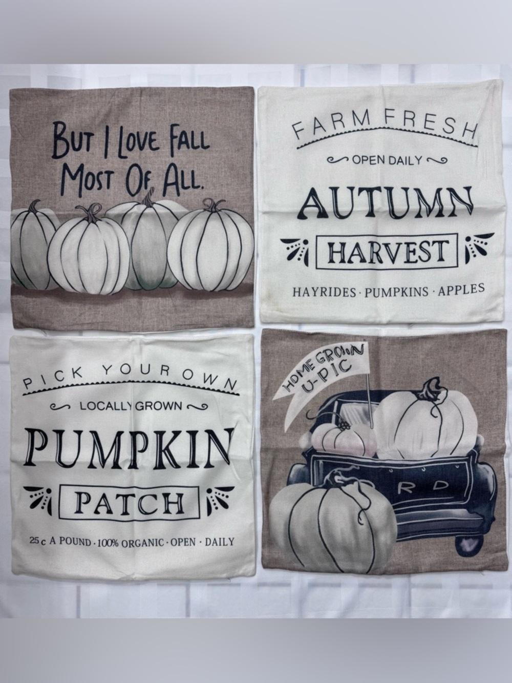 4-Piece Autumn Harvest Pumpkin Pillow Covers - Neutral Farmhouse Set w/ Zippers